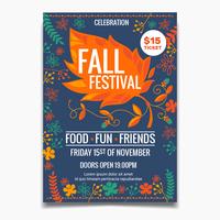 Fall Festival flyer or poster template. creative colorful maple leaves elements with floral vector