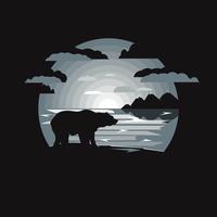 bear and lake with moonlight  vector