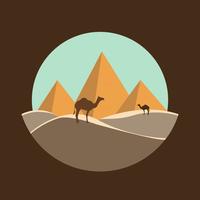 camels near Egypt pyramids landscape vector