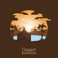 landscape desert.Bedouin tent with palms near oasis.Negative space illustration vector