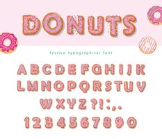Donuts hand drawn decorative font cartoon sweet letters and numbers vector