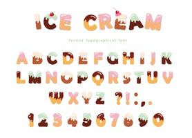 Ice cream font with cute wafer letters and numbers  vector