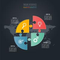 Concepto de negocio de infografía círculo Puzzle Timeline con 4 opciones. vector