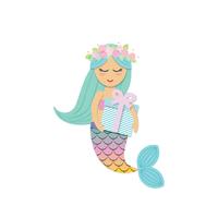 Cute mermaid with birthday present box vector