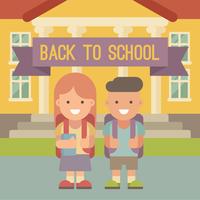 Children with backpacks going to school. vector