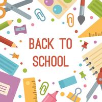 Back to school, stationery flat icons banner.  vector