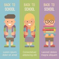 Three vertical banners with schoolchildren with backpacks vector