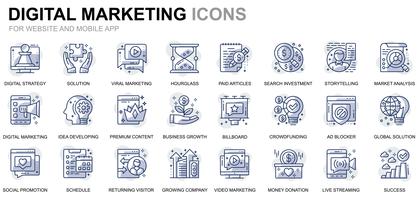 Conjunto simple de iconos de línea de negocios y marketing para sitios web y aplicaciones móviles vector