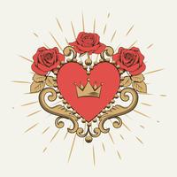 Beautiful ornamental red heart with crown and roses vector