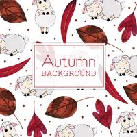 Hojas rojas y ovejas Hermosas hojas de otoño acuarela y fondo de ovejas vector