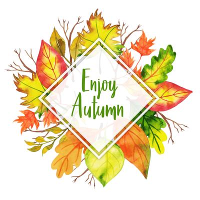 Enjoy Autumn Triangular Beautiful Watercolor Autumn Leaves Frame