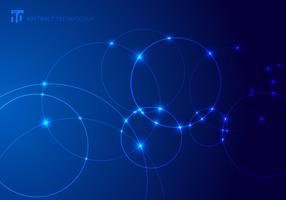 Circles and dots overlapping on blue background in technology style vector