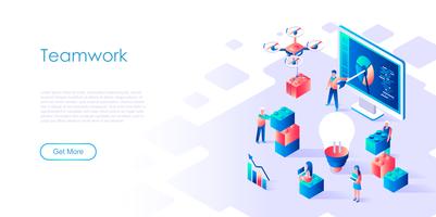 Isometric concept of Teamwork for banner and website