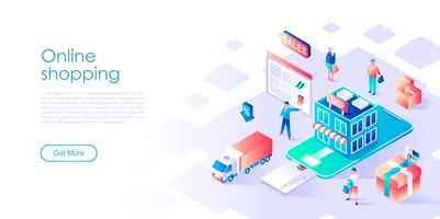 Isometric concept of Online Shopping for banner and website