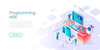 Isometric concept of Programming Skills for banner and website