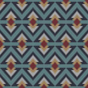 Geometric ethnic knitted pattern with repeating different sized diamonds vector