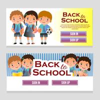 web banner with school theme and school kids vector