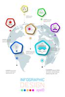 Siete círculos en el fondo del mapa mundial vector