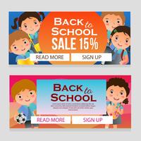 colorful school sale banner with school kids vector