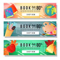 banner de venta de libros con objetos escolares vector