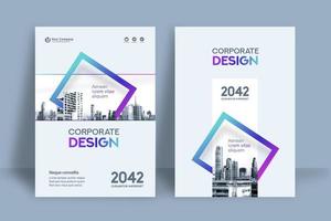 Plantilla de diseño de portada de libro de negocios de fondo cuadrado azul y púrpura de la ciudad vector