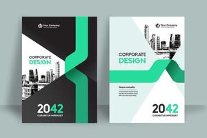 Fondo de ciudad curvada verde Plantilla de diseño de portada de libro de negocios vector