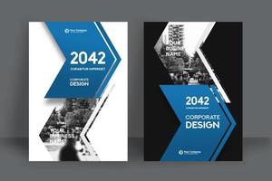 Flecha azul y gris Fondo de ciudad Plantilla de diseño de portada de libro de negocios vector