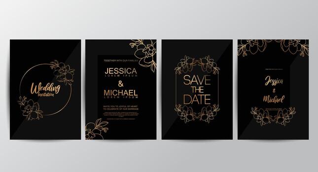 Premium black luxury wedding invitation set vector