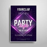 Purple Neon Party poster template. vector