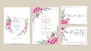 Conjunto de plantillas de invitación de boda de flores de acuarela vector