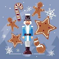 nutcracker general with ginger cookie and cane vector