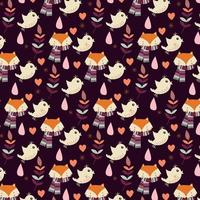 Autumn seamless pattern with foxes and birds vector