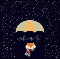 welcome fall card with fox and rain vector