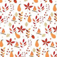 autumn seamless pattern with foliage, fire and other elements vector