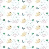 bird pattern with hearts, butterflies and foliage vector