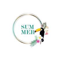 summer frame with tropical flowers and a toucan vector