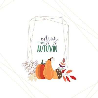 Autumn card with geometric frame and pumpkins