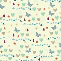 autumn pattern with drops, hearts, butterflies and other elements vector