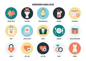 Wedding and Love icons set vector