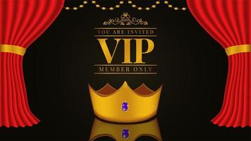 VIP invitation with 3D golden crown and red curtain and carpet vector