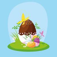 set of easter eggs in garden vector