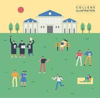 Students on college campus lawn vector
