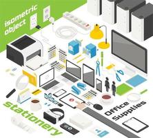 Isometric desk objects set vector