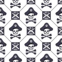 Vector seamless pattern with skulls, old pistols and bones