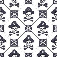 Vector seamless pattern with skulls, old pistols and bones