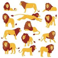 Conjunto de leones planos dibujados a mano vector