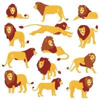 Hand drawn flat lions set vector