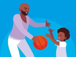 Father playing basketball with son  vector