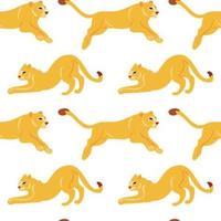 Vector hand drawn flat seamless pattern with lions