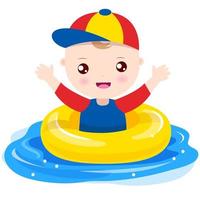 Baby Boy Playing with swim ring vector